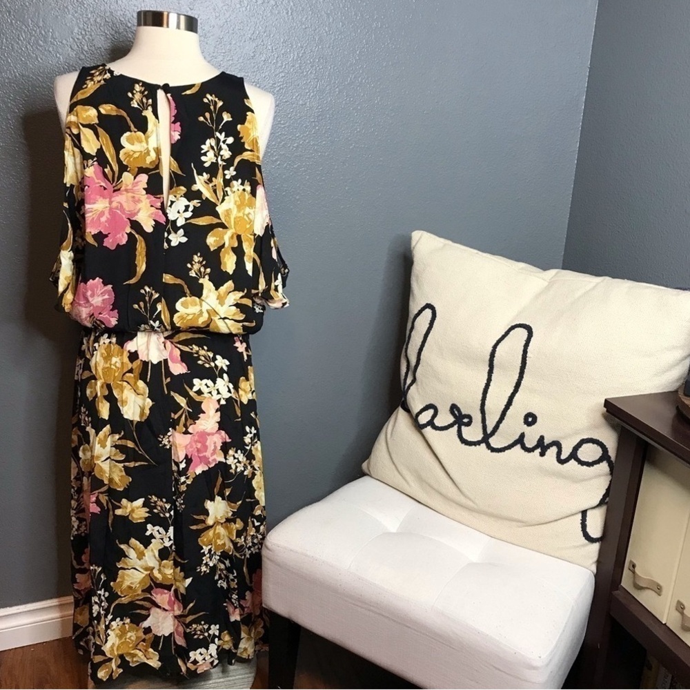 Leith Floral Cold Shoulder Midi Dress in pink floral size large - Picture 8 of 10